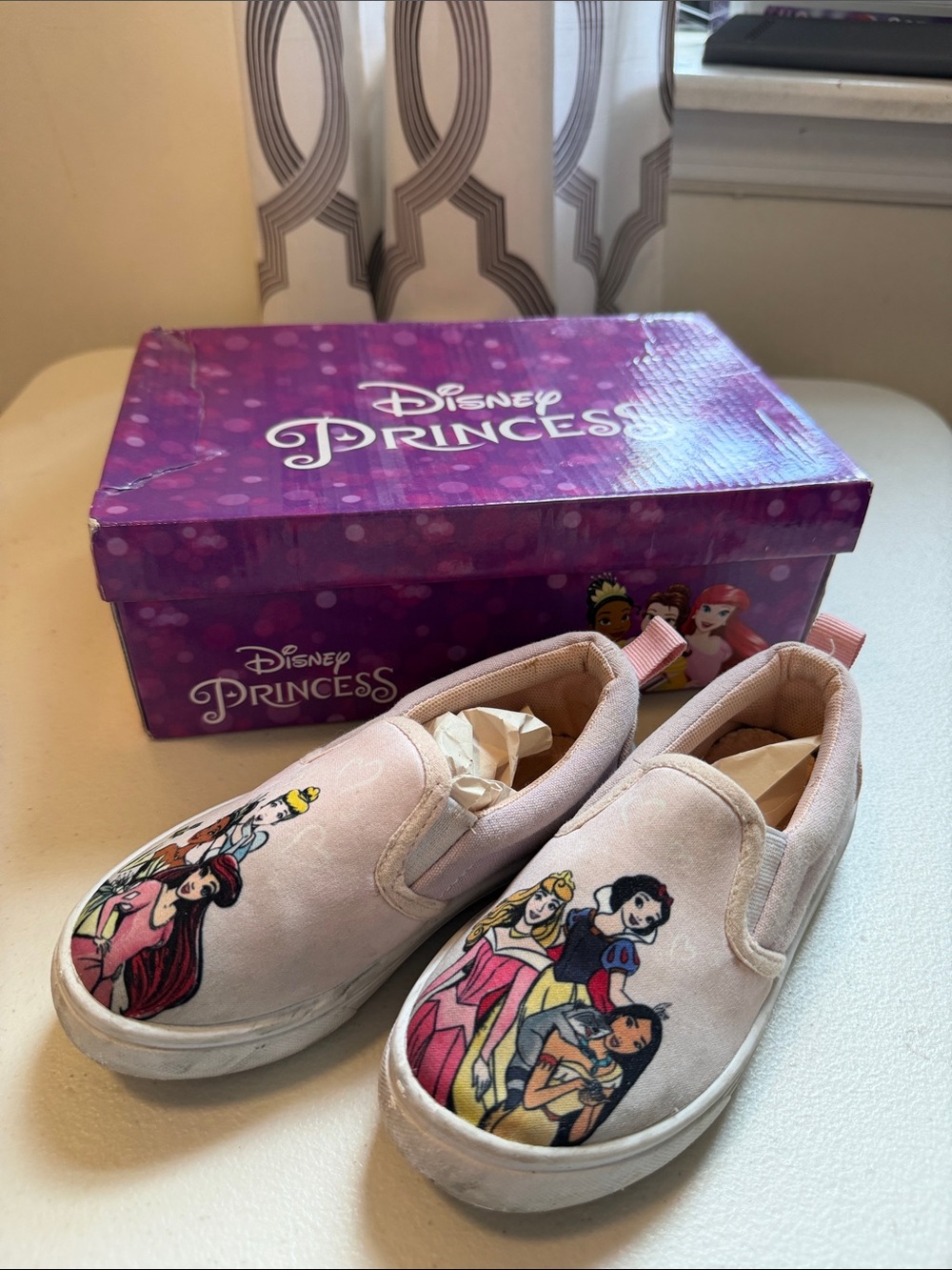 Disney Pink Slip-On Canvas Shoes with Multicolor Princess Prints